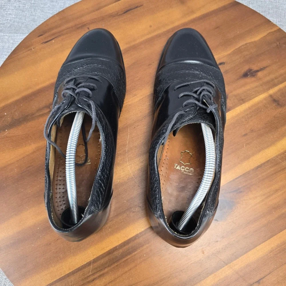 Darian Mens Black Leather Cap Toe Oxford Dress Shoes Mixed Texture Size 10.5
